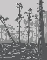 parque nacional de los everglades en florida monoline line art dibujo en escala de grises vector