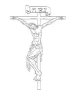 jesucristo en la cruz dibujo de arte lineal de estilo medieval vector