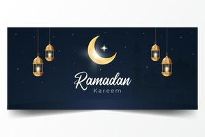 banner horizontal de ramadan kareem próxima noche ilustración vector