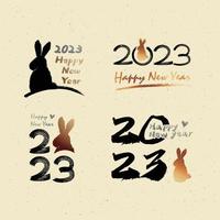 set of Chinese new year 2023 golden material for the year of the rabbit English calligraphy character vector