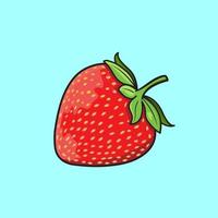 Strawberry detailed realistic fresh strawberries Vector with green leaves isolated on a blue background