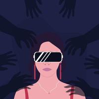 Illustration of girl facing sexual assault in the metaverse vector