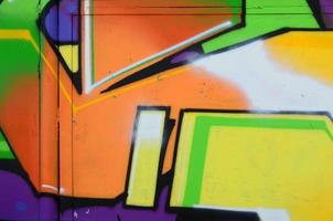 Fragment of graffiti drawings. The old wall decorated with paint stains in the style of street art culture. Multicolored background texture photo