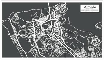 Almada Portugal City Map in Retro Style. vector