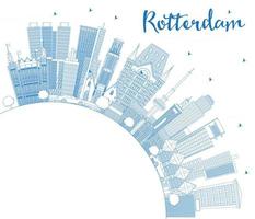 Outline Rotterdam Netherlands City Skyline with Blue Buildings and Copy Space. vector