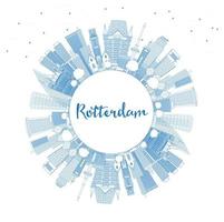 delinee el horizonte de la ciudad de rotterdam, países bajos, con edificios azules y copie el espacio. vector