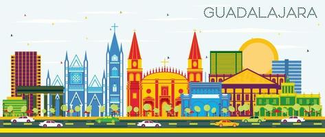 Guadalajara Mexico Skyline with Color Buildings and Blue Sky. vector