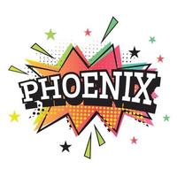 Texto cómico de Phoenix en estilo pop art. vector
