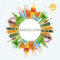 Barcelona Skyline with Color Buildings, Blue Sky and Copy Space. vector