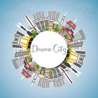 Davao City Philippines Skyline with Gray Buildings, Blue Sky and Copy Space. vector