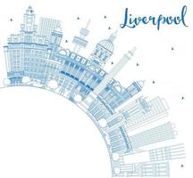 Outline Liverpool England Skyline with Blue Buildings and Copy Space. vector