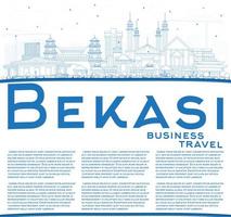 Outline Bekasi Indonesia City Skyline with Blue Buildings and Copy Space. vector