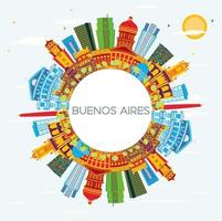 Buenos Aires Skyline with Color Landmarks, Blue Sky and Copy Space. vector