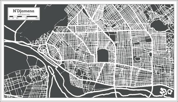 N'Djamena Chad City Map in Retro Style. Outline Map. vector