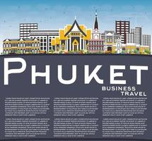 horizonte de la ciudad de phuket tailandia con edificios de color, cielo azul y espacio de copia. vector