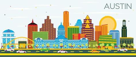 austin texas skyline con edificios de colores y cielo azul. vector