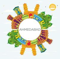 Ahmedabad India City Skyline with Color Buildings, Blue Sky and Copy Space. vector