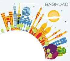 Baghdad Iraq City Skyline with Color Buildings, Blue Sky and Copy Space. vector