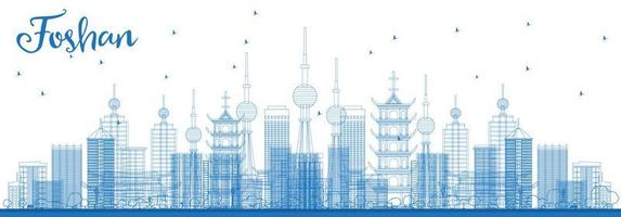 Outline Foshan China City Skyline with Blue Buildings. vector