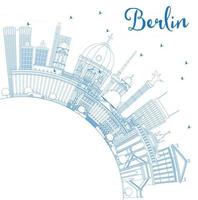 Outline Berlin Germany City Skyline with Blue Buildings and Copy Space. vector