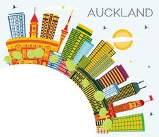 Auckland New Zealand City Skyline with Color Buildings, Blue Sky and Copy Space. vector