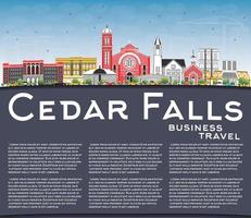Cedar Falls Iowa Skyline with Color Buildings, Blue Sky and Copy Space. vector