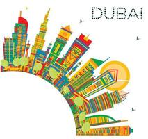 horizonte de la ciudad de dubai emiratos árabes unidos con edificios de color y espacio de copia. vector