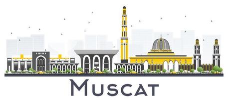 Muscat Oman City Skyline with Gray Buildings Isolated on White Background. vector