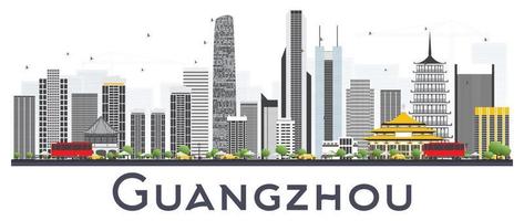 horizonte de la ciudad de guangzhou china con edificios grises aislados sobre fondo blanco. vector