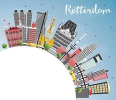 horizonte de la ciudad de rotterdam países bajos con edificios grises, cielo azul y espacio de copia. vector