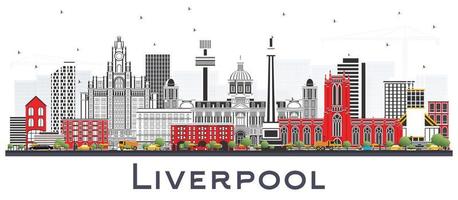 Liverpool Skyline with Color Buildings Isolated on White. vector