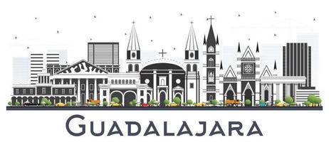 horizonte de guadalajara méxico con edificios grises aislados en blanco. vector