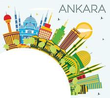 Ankara Turkey City Skyline with Color Buildings, Blue Sky and Copy Space. vector