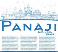 delinee el horizonte de la ciudad de panaji india con edificios azules y copie el espacio. vector