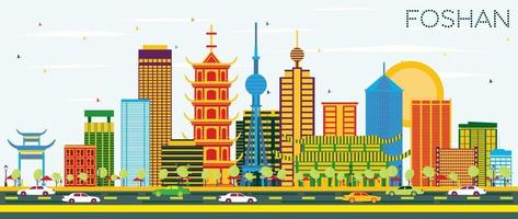 Foshan China Skyline with Color Buildings and Blue Sky. vector