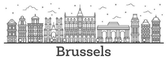 delinear el horizonte de la ciudad de bruselas bélgica con edificios históricos aislados en blanco. vector