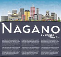 Nagano Japan City Skyline with Color Buildings, Blue Sky and Copy Space. vector