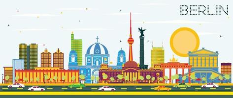 Berlin Germany City Skyline with Color Buildings and Blue Sky. vector