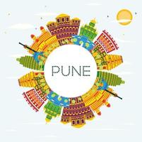 Pune India Skyline with Color Buildings, Blue Sky and Copy Space. vector