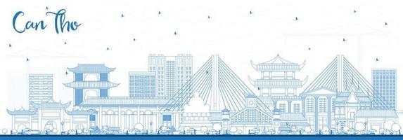 Outline Can Tho Vietnam City Skyline with Blue Buildings. vector