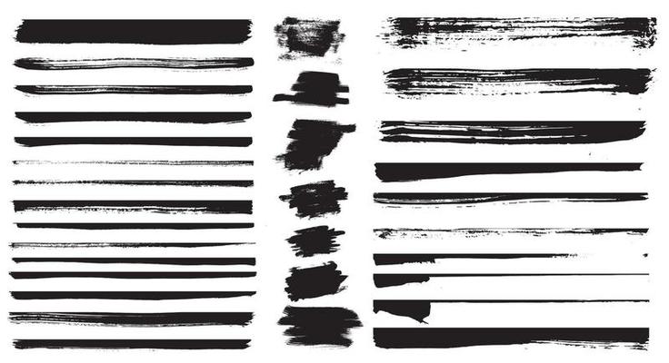 Set of different grunge brush strokes. Set of grunge dividers.
