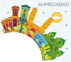 horizonte de la ciudad de ahmedabad india con edificios de color, cielo azul y espacio para copiar. vector