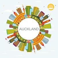 Auckland New Zealand City Skyline with Color Buildings, Blue Sky and Copy Space. vector