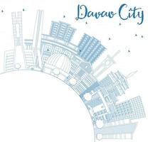 Outline Davao City Philippines Skyline with Blue Buildings and Copy Space. vector