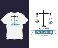 diseño de camiseta de tipografía del día mundial de la justicia social vector