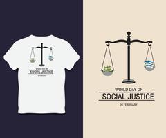 diseño de camiseta de tipografía del día mundial de la justicia social vector