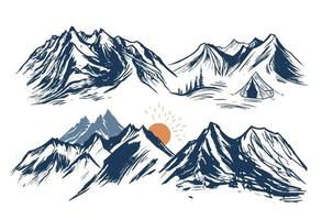 Camping in nature, mountains, hand drawn illustrations vector