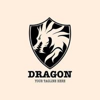 Logo design template, with dragon head icon in circle, shield vector