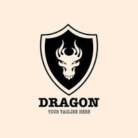 plantilla de diseño de logotipo, con icono de cabeza de dragón en círculo, escudo vector