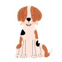 Emotional positive portrait of a beagle with a bone in a mouth. Vector illustration in flat style